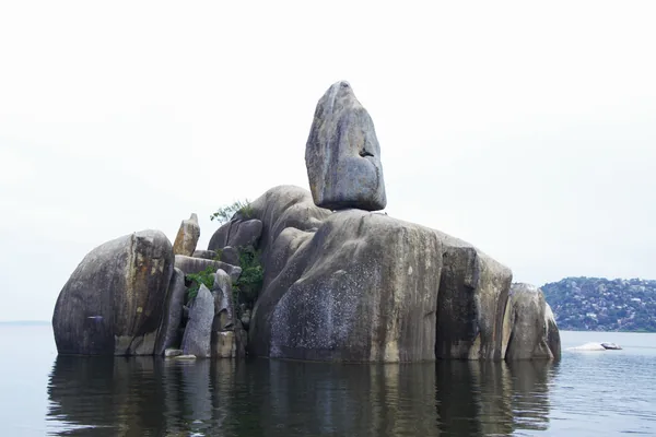 Bismarck Rock standing in Lake Victoria at Mwanza.
